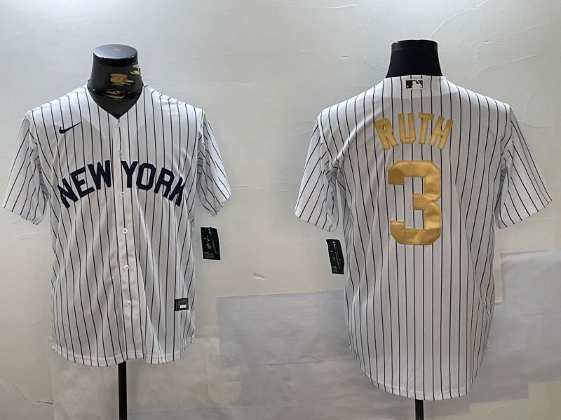 Men New York Yankees 3 Ruth White Stripe Fashion Nike 2024 MLB Jersey style 1